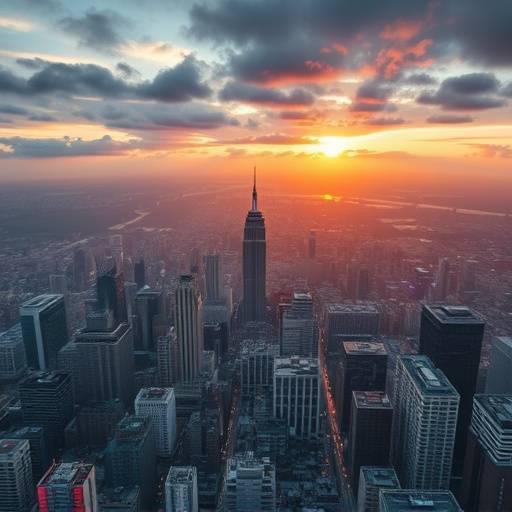 Aerial view of a city skyline for a real estate video