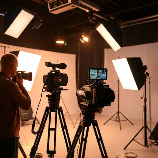 Camera crew filming a commercial in a studio